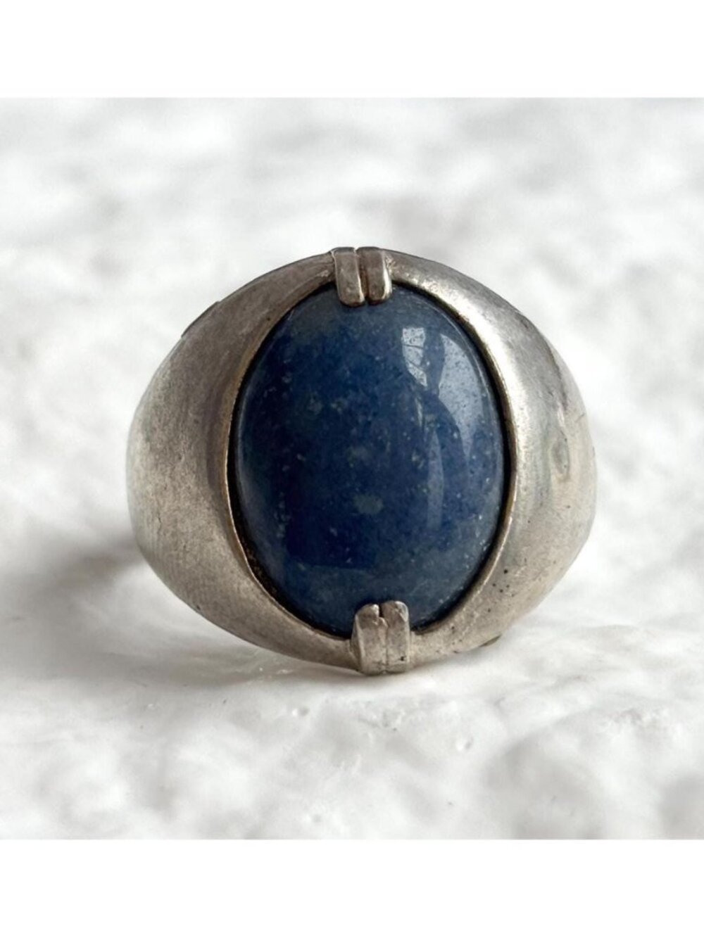 Blue Lapis Lazuli Cabochon Oval Sterling Silver 925 Vintage Ring - sz 9.25